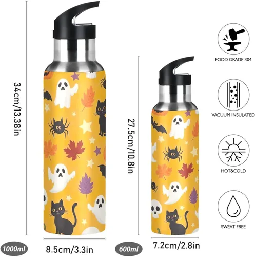 Vista 2 de Cute Halloween Orange Stainless Steel Vacuum Insulated Water Bottle 20 Oz, BPA-Free Sport Water Bottle Insulated Leakproof Water Bottles