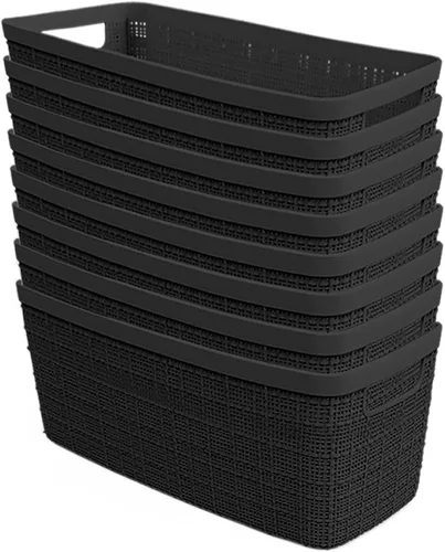 Vista 12 de Curver Juego de 6 cestas decorativas de plástico de yute mediano de 12 litros, para organización y almacenamiento, contenedores perfectos para Negro