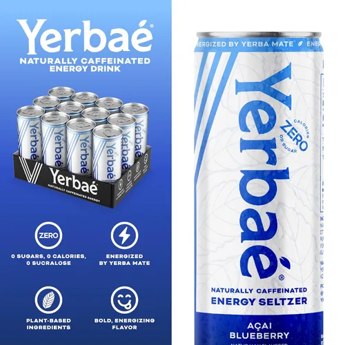 Vista 6 de Yerbae - Agua espumosa mejorada (12 unidades) Energy Yerba Mate 340 ml, lata