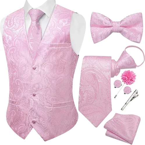 Vista 27 de DiBanGu Conjunto de chaleco de traje de cachemira y corbata preatada para Dorado y Negro