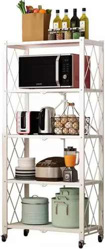 Vista 9 de Estantes plegables de almacenamiento con ruedas, organizadores plegables y estante de metal de almacenamiento, estantería para cocina, garaje, 5