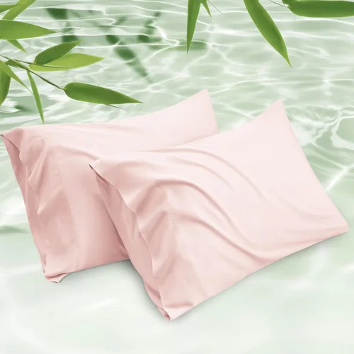 Vista 33 de Bedsure Fundas de almohada de tamaño estándar, fundas de almohada refrescantes, rayón derivado de bambú, color gris oscuro, juego de 2, fundas