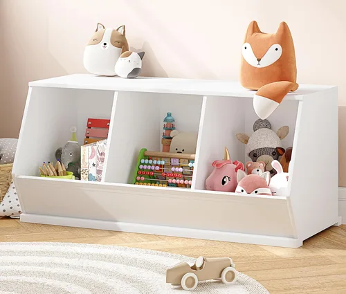 Vista 11 de UTEX Organizador de almacenamiento de juguetes para niños, gabinete de almacenamiento de juguetes apilable, organizador de juguetes de madera