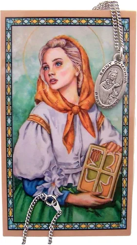 Vista 6 de Saint Dymphna 78-Inch peltre Medalla Colgante con tarjeta de oración Santo