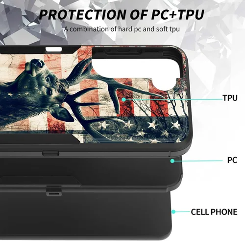 Vista 2 de Funda para Galaxy S23 5G, híbrida de doble capa (tapa a prueba de polvo integrada) (soporte magnético para automóvil) a prueba de golpes, protección