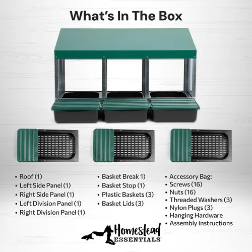 Vista 7 de Homestead Essentials Caja anidable de 3 compartimentos de estilo compacto, despliegue hacia adelante y Rollaway, gallina y pollo con tapas