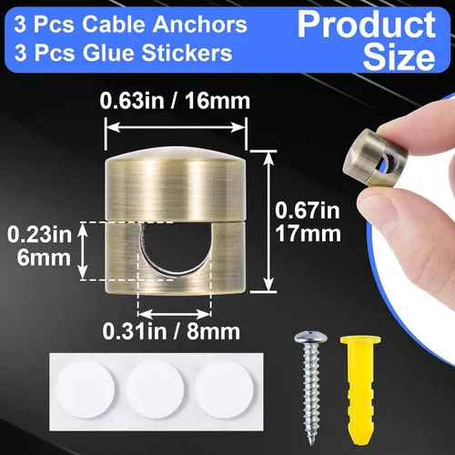 Vista 2 de SmallCat 3 juegos de soportes de cable de carga, anclaje de cable adhesivo, cobre antiguo Metal Cord Clips, Cable Anchor Holders, Adjustable Cable