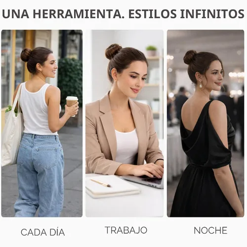 Vista 3 de Styla Hair Creador Mágico de Moños (2 Pequeños, 2 Grandes) Esponja de Espuma Moldeadora de Moños Accesorios para el Cabello (Morena)