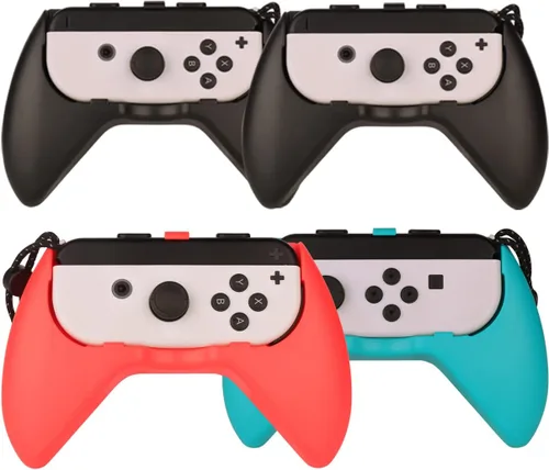 Vista 6 de Accesorios para Nintendo Switch OLED Arisll Family Bundle Estuche de transporte y protector de pantalla paquete de 4 agarres Joy Con y volantes