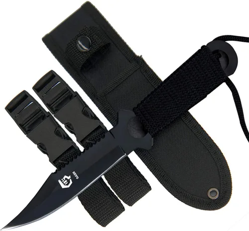 Vista 9 de Cuchillo de buceo con correas para las piernas y funda, extremadamente afilado - Equipo de buceo liviano para pesca con arpón, esnórquel, caza
