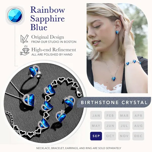 Vista 4 de Leafael - Pulsera de amor infinito con eslabones, corazón de cristal y piedra natal, regalos para mujer, tono plateado, 7 pulgadas con extensor de 2