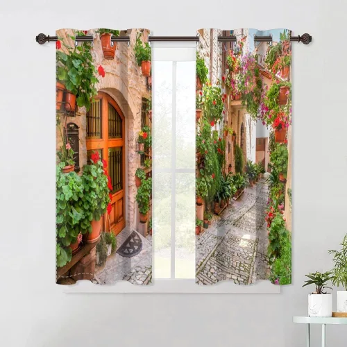 Vista 73 de Cortinas japonesas con pintura de tinta, monte Fuji, sol rojo, puesta de sol, hojas de bambú, cortinas de ventana para dormitorio, sala de estar