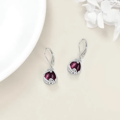 Vista 69 de Aretes colgantes con forma de lágrima de filigrana de piedra lunar de plata de ley 925 con cierre de palanca para mujer, regalos de joyería