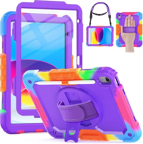 Vista 10 de HXCASEAC - Funda para iPad A16 de 11ª/10ª generación, protección resistente, con protector de pantalla, soporte para lápiz, soporte giratorio