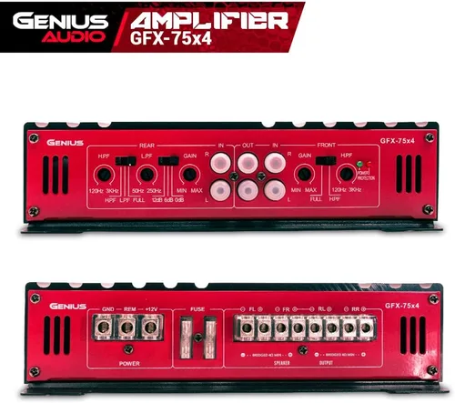 Vista 5 de Genius Audio GFX-75X4 Amplificador de coche de rango completo multicanal 1800 vatios Clase máxima AB 2 ohmios estable con sistema de protección