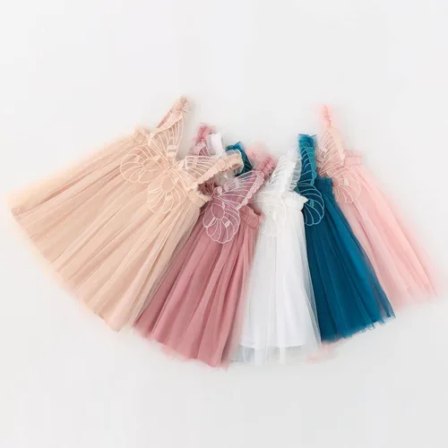 Vista 4 de Vestidos de verano con alas de mariposa, vestido de tul de hada, sin mangas, para fiesta de cumpleaños