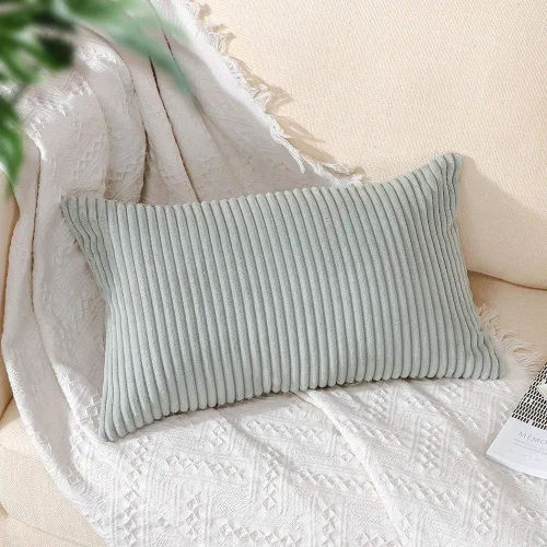 Vista 5 de Artscope Fundas de almohada de pana a rayas acogedoras súper suaves decorativas oblongas, fundas de cojín para sofá, dormitorio, decoración de Gris
