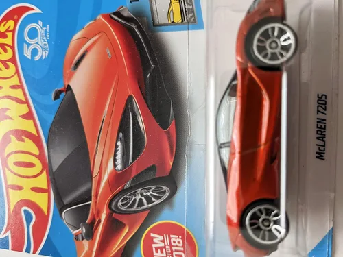 Vista 2 de Hotwheels McLaren 720S, tarjeta de 50 aniversario 2018 en color naranja