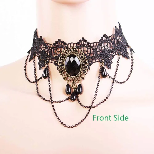 Vista 3 de Jurxy Gargantilla de encaje con pulsera, juego de collar punk para fiesta gótica, vintage, hecha a mano, lolita, retro, victoriano, vampiro, punk