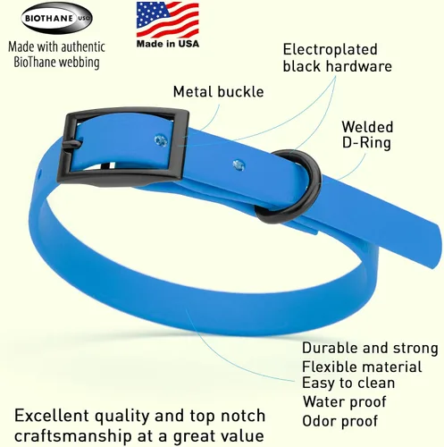 Vista 296 de Dogline Biothane - Collar impermeable para perro con hebilla de liberación rápida, resistente cincha de nailon recubierta con resistente y a prueba