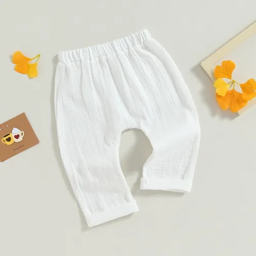 Vista 3 de Pantalones deportivos de algodón y lino para bebés, niños y niñas, elásticos, básicos, pantalones largos con harén, ropa de otoño