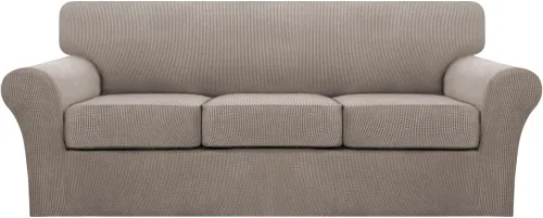 Vista 128 de Turquoize 2 fundas para sillas de sala de estar, funda de sofá con fundas de cojín individuales, funda de muebles para sillas (silla, beige biscotti)