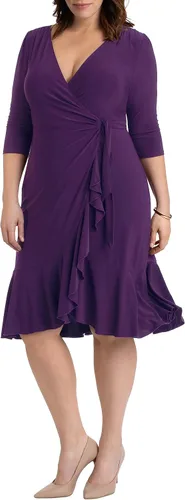 Vista 10 de Kiyonna Vestido midi de talla extra con volantes caprichosos y mangas - Para cóctel, fiesta, invitada a la boda o trabajo Negro (Black Noir)