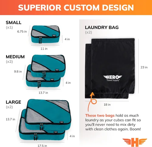 Vista 17 de HERO - Juego de 5 organizadores de equipaje con 2 bolsas de lavandería