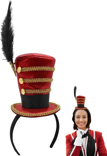Vista 7 de Nicky Bigs Novelties Diadema de sombrero con plumas negras y adornos dorados con flecos dorados, juguete de circo, carnaval, juguete de soldado