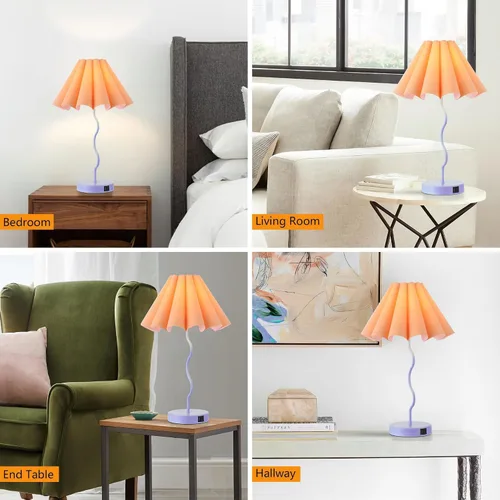 Vista 5 de EOEYYOYB Lámparas de mesa para sala de estar, lámparas regulables modernas azules y naranjas con puerto USB y toma de corriente