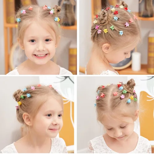 Vista 2 de 128 PCS Pinzas Mini para Cabello de Niñas Bebés Clips Tipo Garra Accesorios para Cabello con Flores Barrettes para Niñas de Escuela Niños 128