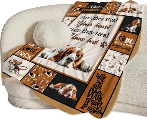 Vista 4 de Basset Hound - Manta ultra suave y acogedora para perro, manta de forro polar mullida, manta de cama de felpa mullida, regalos para amantes