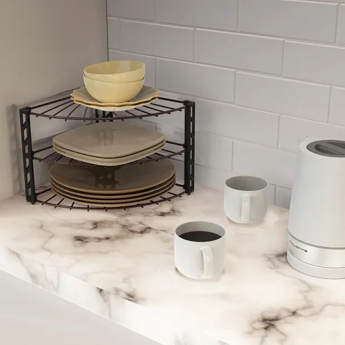 Vista 5 de Simple Houseware - Organizador de estantería esquinera de 3 niveles para encimera, bronce
