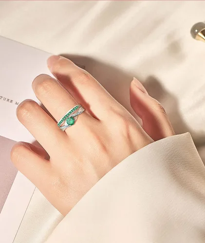 Vista 4 de YL Anillo apilable de plata de ley 925 con halo de piedras natales para mujeres