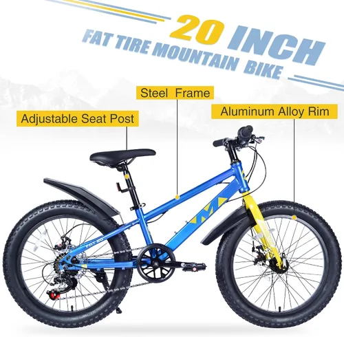 Vista 6 de Bicicleta de montaña de 20 pulgadas para niños y niñas a partir de 5 años, bicicleta Shimano de 7 velocidades con frenos de disco duales todo