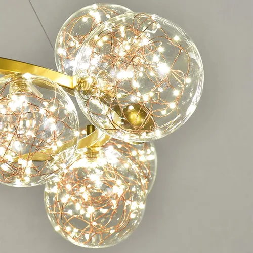 Vista 6 de Modern Glass Chandelier Led Source Spherical During Light Adjustable Height Round Ceiling Light Transparent Chandelier Lamp For Living Room