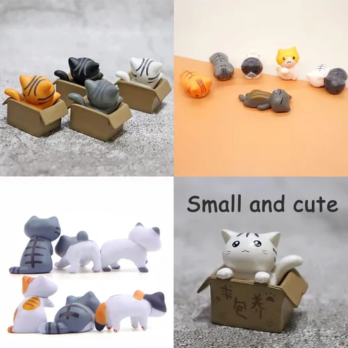 Vista 6 de 16 piezas de bonitas figuras de gato para decoración de pasteles, bonito gatito de hadas, jardín, micro paisaje, adorable estatua de animales