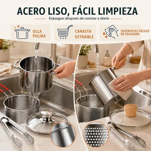 Vista 2 de Freidora multifuncional de acero inoxidable 304 de 3L con tapa de cesta y #A2