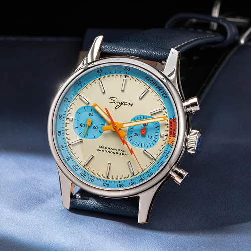 Vista 3 de Sugess S387.01.ITE Verde azulado Ojos Azul Cisne Cuello x Crono Italiano Reloj para Hombre Gaviota 1963, plateado, Italiano