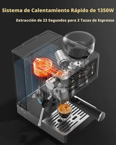 Vista 8 de AIRMSEN Máquina de café expreso con molinillo, 20 bares, varita de vapor