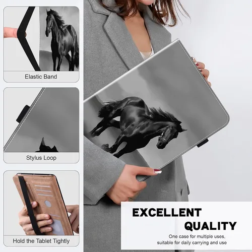 Vista 5 de ALILANG Funda para Samsung Galaxy Tab S5e de 10,5 pulgadas con lápiz capacitivo, a prueba de golpes plegable, negro (black horse)