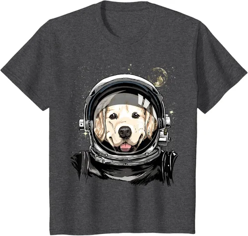 Vista 27 de Camiseta para amantes de los perros de los astronautas del espacio exterior Golden Retriever Lover, Negro