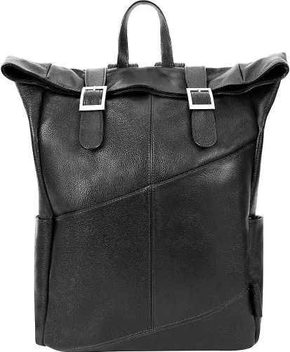 Vista 3 de McKleinUSA Serie S, Kennedy, cuero de becerro de grano de guijarro, mochila para portátil de doble acceso de 17 pulgadas, color negro (88735)