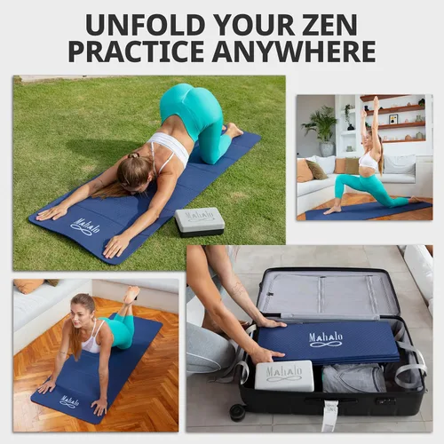 Vista 6 de Esterilla de yoga plegable + bolsa de transporte, esterilla de entrenamiento de 7 pliegues de 6 mm, fácil de almacenar, esterilla de ejercicio