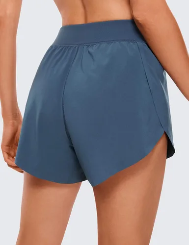 Vista 2 de CRZ YOGA Pantalones cortos de correr de cintura media para mujer, de secado rápido, ligeros, con abertura alta, pantalones cortos de entrenamiento
