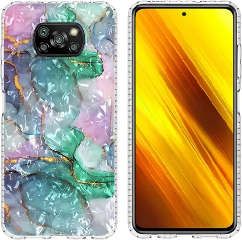 Vista 8 de Funda de silicona a prueba de golpes para Xiaomi Poco X3/X3 Pro/X3 NFC, bolsa de aire de doble capa anticaída de mármol mariposa patrón de dibujos