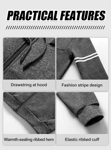 Vista 7 de Chrisuno Sudadera con capucha de forro polar suave para hombre, sudadera con capucha y cremallera