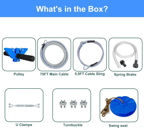 Vista 5 de X XBEN Kits de tirolesa para patio trasero, tirolesas para niños y adultos, incluye asiento de columpio, freno de tirolesa y carrito de acero