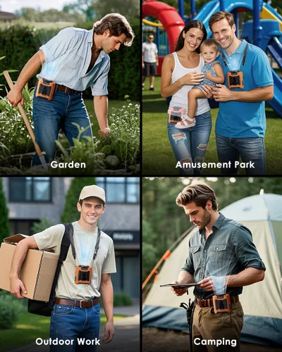 Vista 6 de FANSEXPERT Ventilador de cintura portátil con clip, ventilador de cinturón personal portátil de 10000 mAh, batería recargable debajo de la camisa, 5