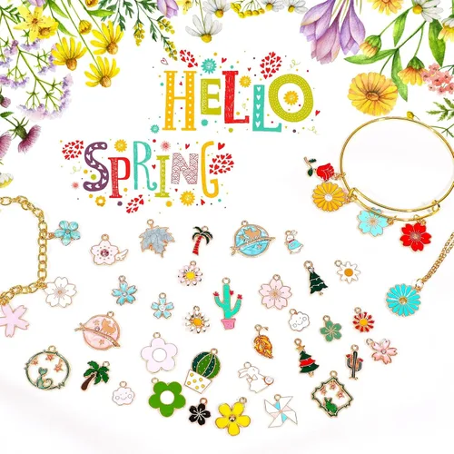 Vista 5 de MARFOREVER 120 dijes de flores de primavera y verano para hacer joyas